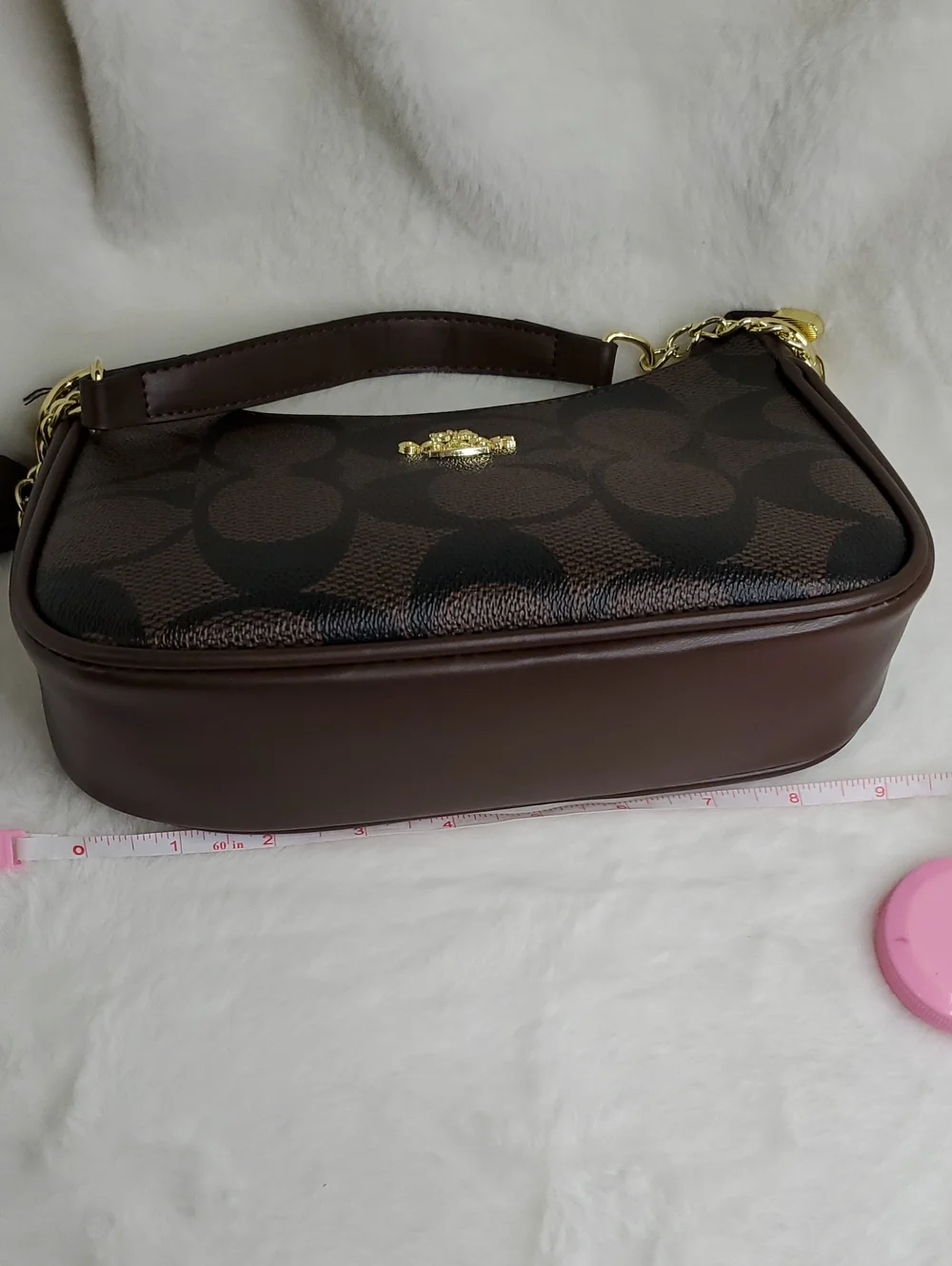 Brown Signature Canvas Shoulder Bag with Gold Chain Inspir@d Luxury Bag